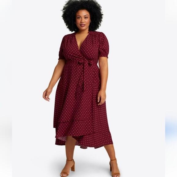 Draper James Naomi Wrap Dress in Merlot Polka Dot 18 - Picture 1 of 7